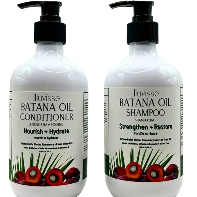 Illuvisse Batana Oil Shampoo and Conditioner Set - Natural Rosemary, Tea Tree Oil & Biotin for Hair Growth & Restoration - Thickening Formula with Organic Ingredients - For Women & Men - 500 mL
