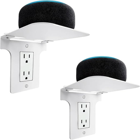 Metal Outlet Shelf with Built-in Cable Management, No-Drill Wall Organizer for Bathroom Outlets, Secure Holder for Echo Dot & Electric Toothbrush, Fits Vertical Decora, 2-Pack