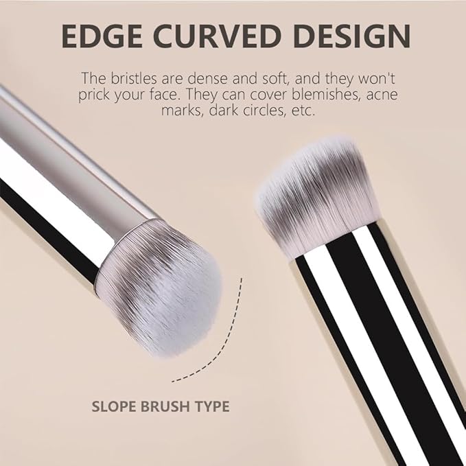 QIDSTERS 2Pcs Concealer Brush Set, Dense Mini Angled Kabuki Makeup Brush for Blending Under Eye Concealer, Detailed Nose Contour Setting Powder, Foundation & Eyeshadow, 270+370