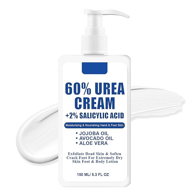 Urea 60% with 2% Salicylic Acid Foot Cream - Lotion For Dry & Cracked Feet Elbows Heels Hands, Hydrates & Nourish Foot Care for Softening & Moisturizing, Smoothing Skin Women Men, 5.3 oz (60%, 150ml)