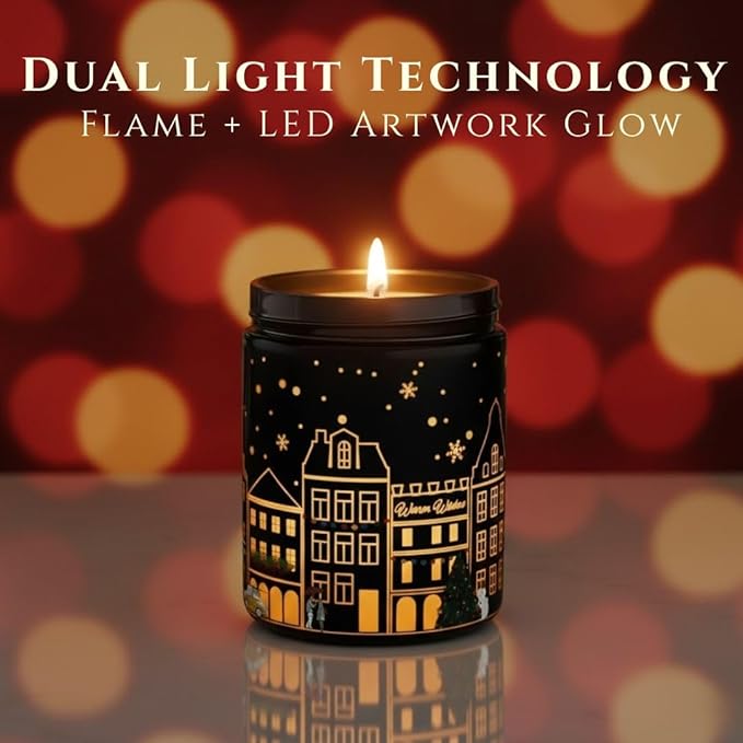 Apple & Cinnamon Scented Candle (Black Jar), 40-Hour Burn, Dual Light Glow, Premium Soy Wax, Warm Spiced Aromatherapy Candle for Bedroom & Bathroom, Holiday Gift – 7oz (200g)