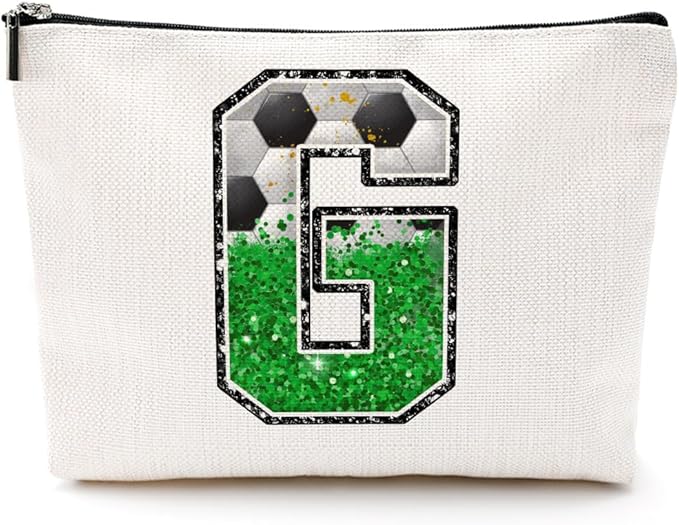 CQM Soccer Gifts Initial Makeup Bag Monogrammed Cosmetic Bag Letter G Zipper Pouch Soccer Accessories for Girls Women Player Coaches Friend Stuff Graduation Birthday Gifts