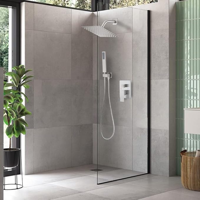 annazom Shower Faucet Set 8 Inch Rainfall Shower Head and Handheld Shower High Pressure Rainfall Shower Head System Shower Faucet Set with Valve and Trim