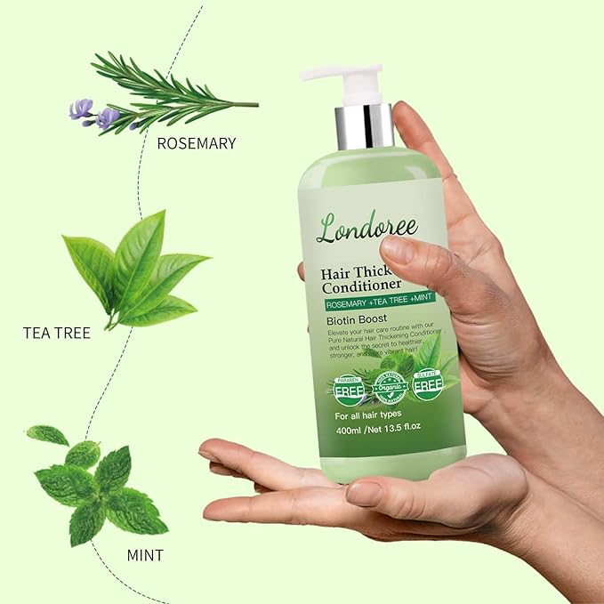 Rosemary Hair Thickening Conditioner for Men & Women – Moisturizing Rosemary Mint Conditioner with Tea Tree Oil & Biotin – Strengthening Formula for Scalp Therapy & Hair Fall – 13.5 fl oz (400ml)