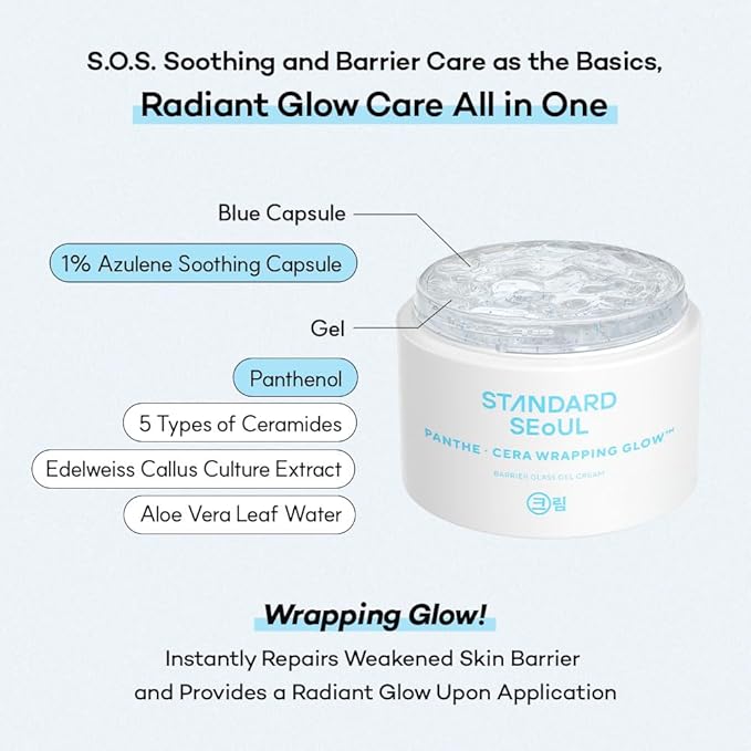 Standard Seoul Barrier Glass Gel Moisturizer – Instantly Soothes & Hydrates, Lightweight Gel Cream for Sensitive Skin, Panthenol & 5 Ceramides, Glass-Skin Finish, 50ml