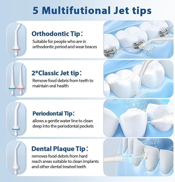 YOOY Water Dental Flosser Teeth Portable Cordless Oral Irrigator Gums Braces Orthodontic Care Irrigation Cleaner Electric Waterflosser Flossing for Teeth Cleaning Rechargeable for Home Travel