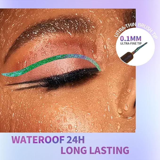 Chameleon Eyeliner Eyeshadow,Green to Teal Shifting Waterproof Eyeliner, Long Lasting High Pigment Glitter Shifting Eyeshadow Eye Makeup, Lridescent Eye liner for Women & Girls 03#