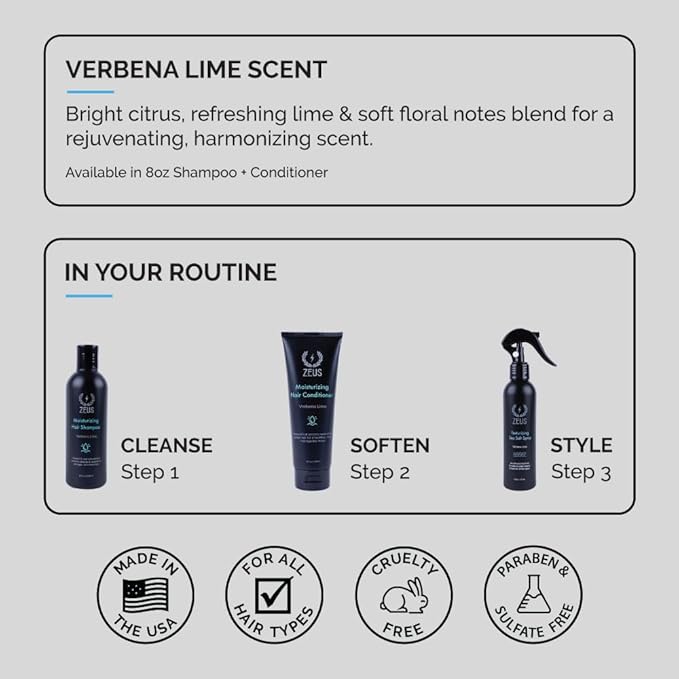 ZEUS Advanced Hair Wash Set for Men, Moisturizing Shampoo & Conditioner Duo with Fruit Extracts & Argan Oil for Smooth, Healthy, Restoring Hair (Made in USA) Combo Set