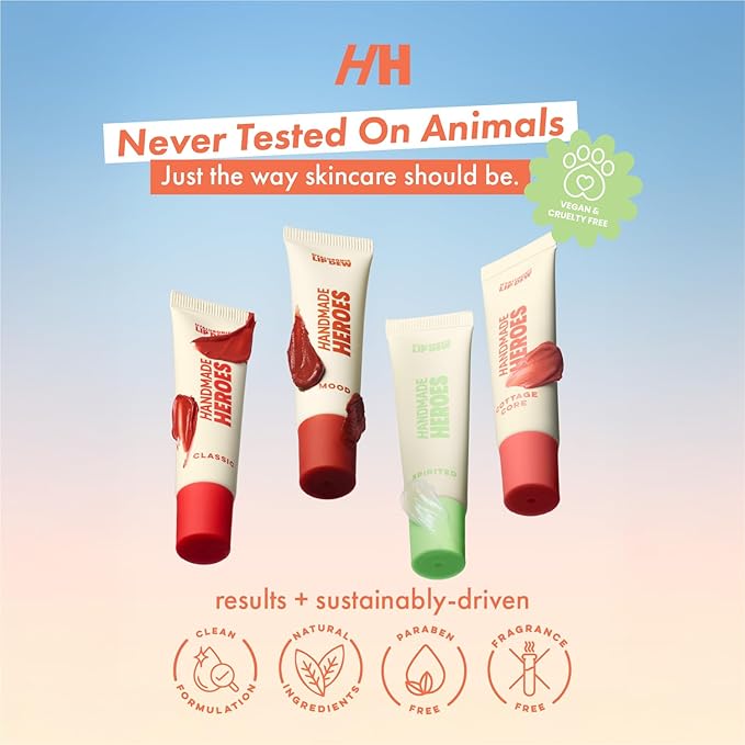 Handmade Heroes 100% Natural Vegan Tinted Lip Gloss with Hyaluronic Acid - Lightweight Moisturizing Soft Lipstick for Dry Lips - 4pc Lip Care set