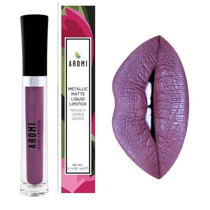 Aromi Metallic Liquid Lipstick | Long-lasting, Waterproof, Lip Color with Shimmery Finish, Vegan, Cruelty-free, Gluten and Paraben Free, Made in USA, Handmade (Vulgar Violet)