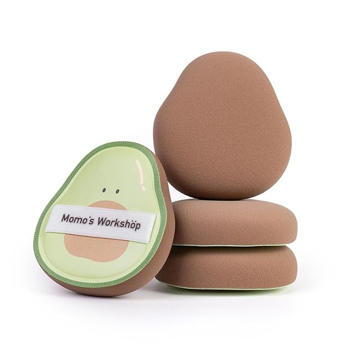 Momo's Workshop Makeup Sponge-Hydropolyurethane Foundation Sponge for Buildable Coverage, Dry&Wet Use with PU Leather Handle, Beauty Tool,2pcs With Storage Case