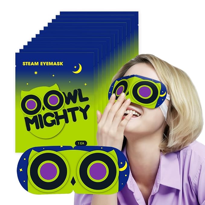 OOwl Mighty Steam Eye Mask, 12 Pack Disposable Self-Heating Warm Compress for Dry Eyes, Puffy Eyes, and Fatigue Relief, Unscented Heated Sleep Mask for Travel, Spa, Home & Gifts for Women & Men