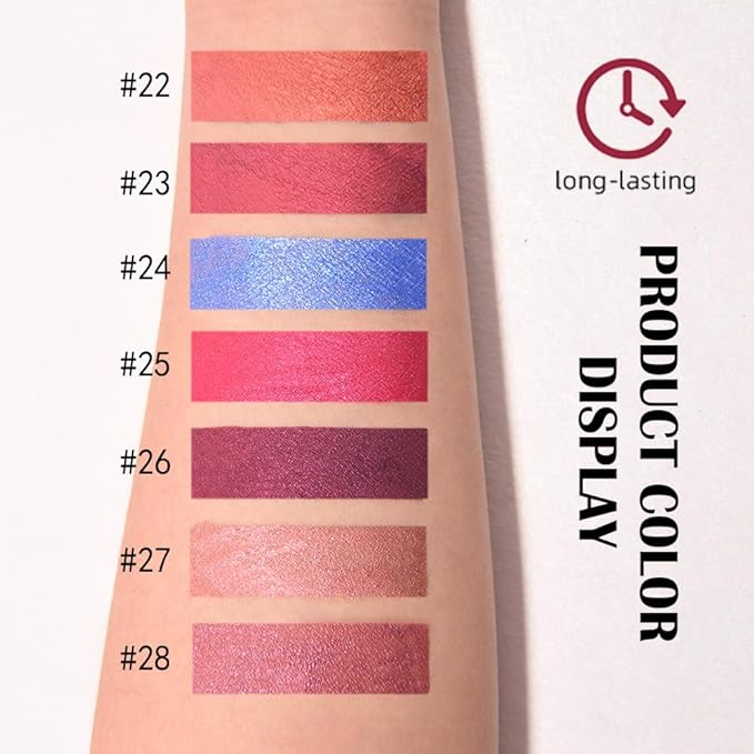 evpct Bronze Orange Metallic Glitter Lip Liner and Lipstick Combo Lip Gloss Stain Set Makeup for Women Long Lasting Waterproof 24, Non Stick Cup Metal Shine Shimmer Iridescent Glossy Liquid Lipstick