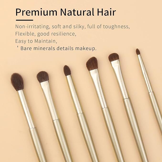 ENZO KEN Natural Goat Hair Eye Shadow Brush Set, Pony Hair Eyeshadow Brushes Set, Small Nose Contour Brush, Angled Eyeshadow Brush, Eyeshadow Blending Brush, Eye Makeup Brushes Set Professional - E200