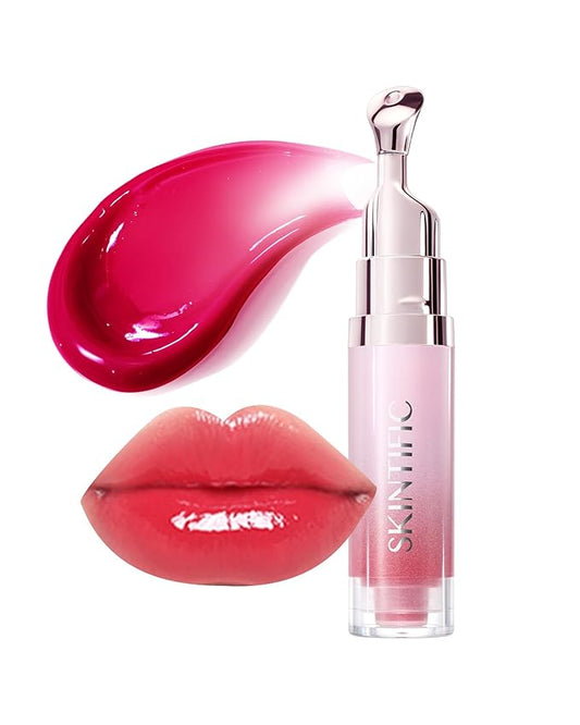SKINTIFIC Peptide Brightening Lip Serum, Hydrating & Plumping Tinted Lip Gloss, Moisturizing Lip Balm with Polypeptides & Squalane for Glossy Sheer, Smooth Lips (06 Cherry Red)