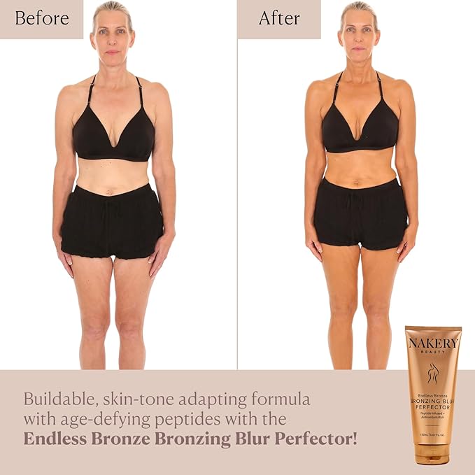 Nakery Bronzing Blur Perfector, Instant Body Bronzer for Women, Skin Tint with Shimmer, Easy Rinse Formula for Natural Looking Sunless Glow, Tinted Lotion for Legs and Arms
