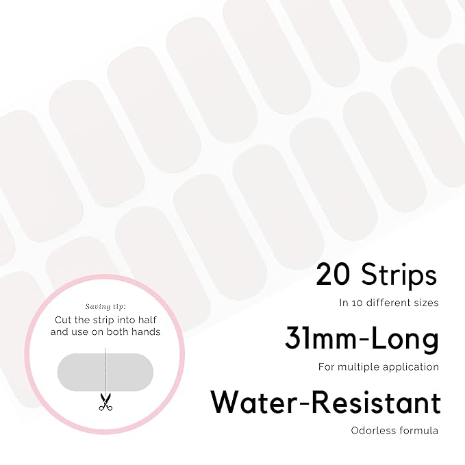 NAILOG Semi Cured Gel Nail Strips (20 Extra Long Polish Stickers/Wraps) │ Glossy & Long Lasting Soft Gel Finishing (Blanc)