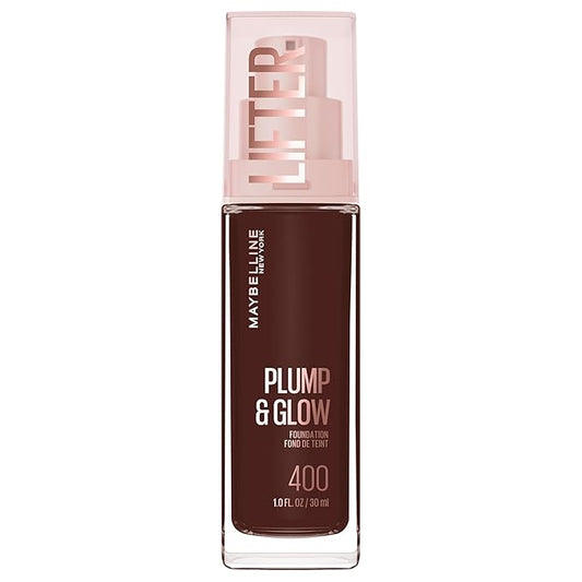 Maybelline Lifter Plump & Glow Foundation, Liquid Foundation with 2% Niacinamide + Hyaluronic Acid, Plumping and Brightening Face Makeup, 400, 1 Count