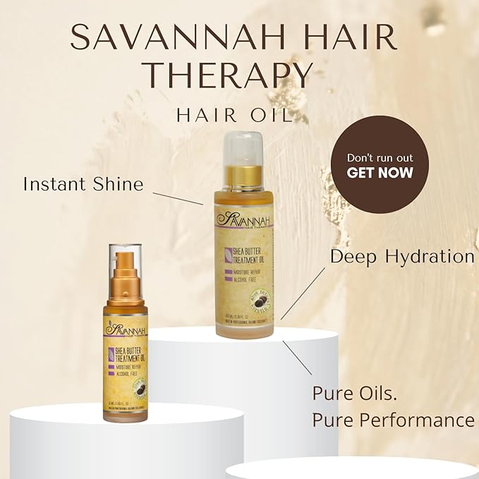 Savannah Hair Therapy Hair Oil with Shea Butter for Frizzy, Dry & Damaged Hair, Hydrating Keratin Treatment Oil, 1.69oz/50ml