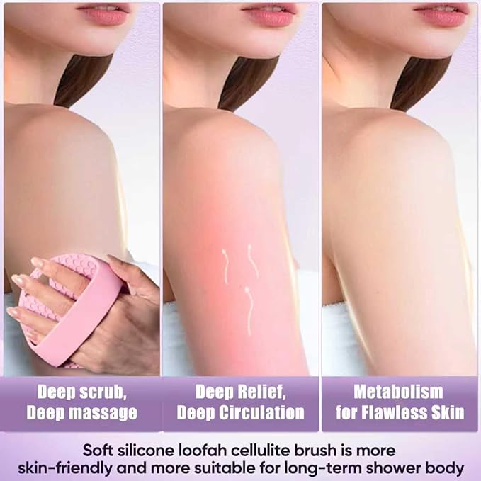 New Upgrade - Silicone Body Scrubber, Anti Zinc Infused - Heavy Nodes, Multifunctional Silicone Loofah for Humid Environment, Shower, Exfoliating, Lymphatic Drainage, Blood Circulation - Pink