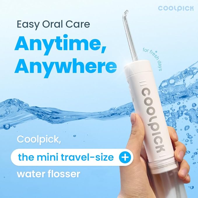CoolPick Mini Water Flosser Travel Size – Portable Cordless Oral Irrigator, 3 Modes, IPX7 Waterproof, Teeth Cleaner for Braces and Gum Care, Compact Dental Device for Home & Travel, USB Rechargeable