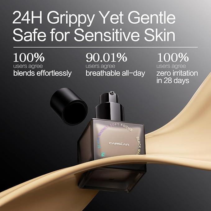 CARSLAN Black Magnet Liquid Foundation, 24H Longlasting Matte Finish Face Base Makeup, Waterproof, Smudgeproof, Buildable, Full Coverage Natural Finish, 30ml/1.05 Fl Oz, W01 For Warm Beige Skin