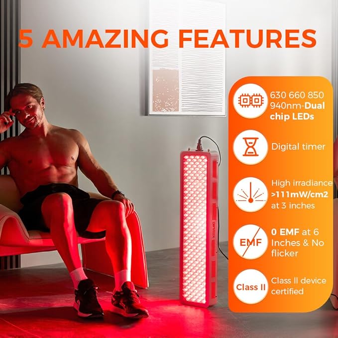 BestQool Red Light Therapy Device for Body, Face. 4 Wavelengths Full Body Near Infrared Therapy Lamp, Dual Chip 200 Elite Grade LEDs, High Power Red Light Panel at Home. 340W.