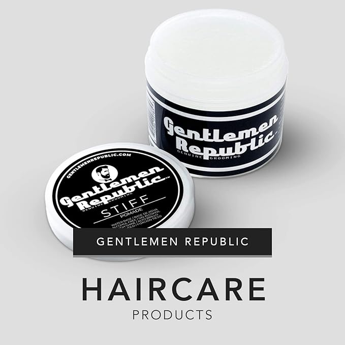 Gentlemen Republic 8oz Stiff Hair Pomade - Lightweight All-Day Hold with High Shine Finish, Alcohol-Free and Paraben-Free Formula, Suitable for Thick Hair