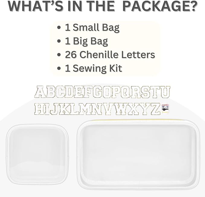 GODEAGLE Personalized Travel Makeup Bag Set, 2PCS Toiletry Bag & 26 Chenille Letters, Elegant Skincare Bag, DIY Bridal Shower Gifts for Engagement Wedding (White)
