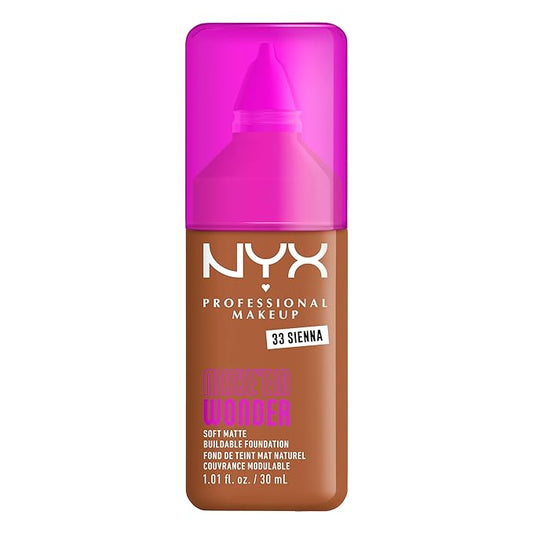 NYX PROFESSIONAL MAKEUP Make 'Em Wonder Liquid Foundation, 24HR Foundation Makeup With A Soft Matte Finish, Buildable Full Coverage - 33 Sienna