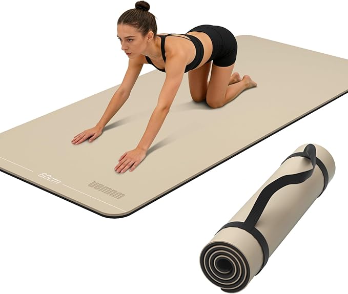 Wide Yoga Mat-80cm Non Slip Extra Thick 1/3'' Fitness Exercise Mat TPE Material High Resiliency Hot Yoga Mats(72“L x 32"W) With Carry Strap for Women Yoga Pilates, Home Floor Workout