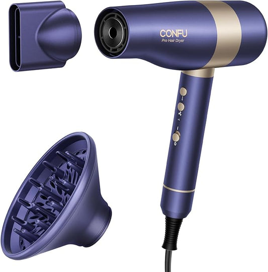 CONFU Hair Dryer, Ionic Hair Dryer for Curly Hair with Diffuser, 110,000 RPM Fast Drying Blow Dryer, Attachments for All Hair Types, Light and Quiet, Sunset Purple