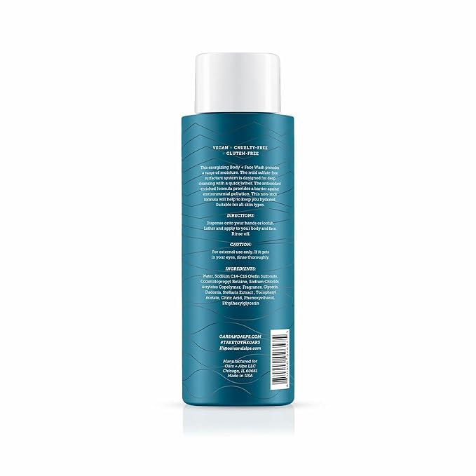 Oars + Alps Body and Face Wash for Men, Mens Body Wash & Face Cleanser with Vitamin E and Antioxidants, Moisturizing, Hydrating, Paraben & Sulfate Free Cleanser, Alpine Tea Tree, 3pk