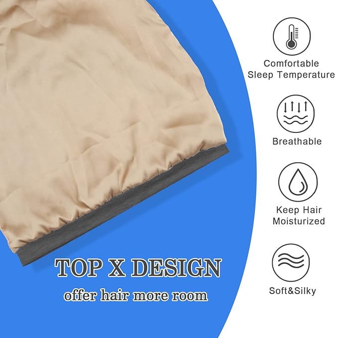 2 Pcs Adjustable Silk Satin Night Cap, Women's Men's Sleep Cap, Silk Lined Slouchy with Adjustable Strap, Curly Hair Head Scarf, Night Caps, Black+blue2