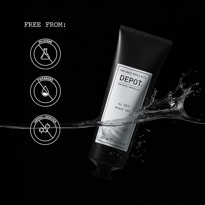 DEPOT No. 307 Black Gel | Temporary Hair Styling Gel for Men with Grey Blending Effect | Medium Hold, Natural-Looking Finish with Glycerin, Vitamin E & Botanical Complex | 3.3 fl.oz.