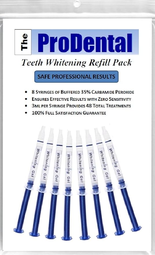 ProDental Teeth Whitening Gel Syringe Refill 8 Pack, 35% Carbamide Peroxide - 48 Treatments, Faster Results Than Tooth Whitening Strips - Pen - Powders and Toothpaste, Safe for Sensitive Teeth