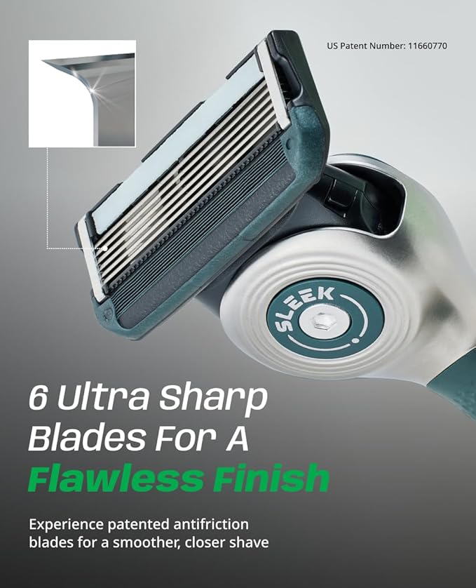 DORCO SLEEK 6 Blade Razor for Men with 2 Cartridges | Men's Cartridge Razors with Razor Handle and Smooth Shaving Blades | Men’s Razors with Multi-Flex Technology