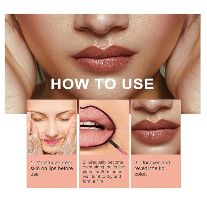 GECOMO Lip Liner Peel Off Lip Liner Tattoo, Peel Off Lip Stain, Long Lasting Lip Stain Peel Off Lip Liner Tattoo Highly Pigmented Lip Tint Stain - Dark Brown