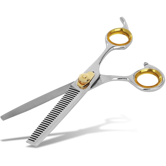 SHARF Gold Touch Barber 6.5 Inch, 30-Tooth, Professional Thinning Shears 440c Japanese Stainless Steel Barber Scissors for Men and Women