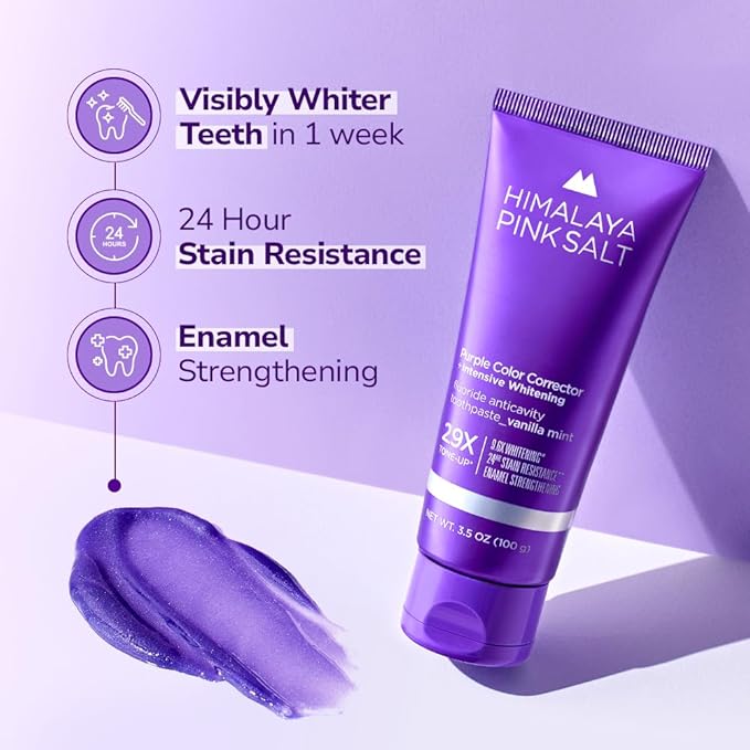 HIMALAYA PINKSALT Purple Toothpaste - Deep Stain Remover with Fluoride, Plaque Remover, Appropriate for Sensitive Teeth, Peroxide Free - Vanilla Mint, 3.5 oz (Pack of 3)