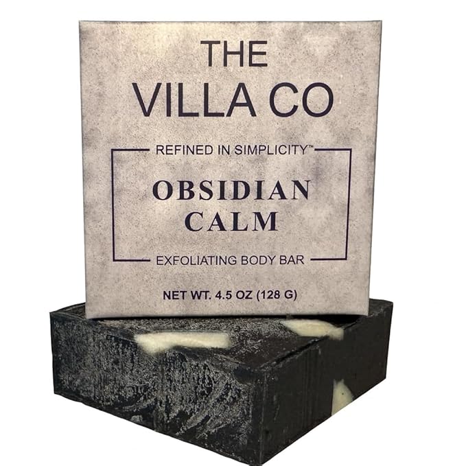 The Villa Co - Obsidian Calm | 4.5oz Exfolidating Body Bar for Men | Artisan Made in USA | Natural Ingredients | Activated Charcoal