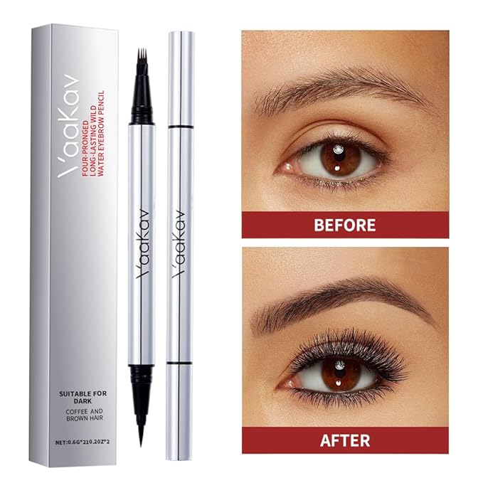 2-in-1 Brow Pen & Liquid Eyeliner – Waterproof Brow Pencil with Fine Microblading Tip, Natural Hair-Like Strokes, Long Lasting, Smudge-Proof Dual-Ended Design(02 CARAMEL BROWN)