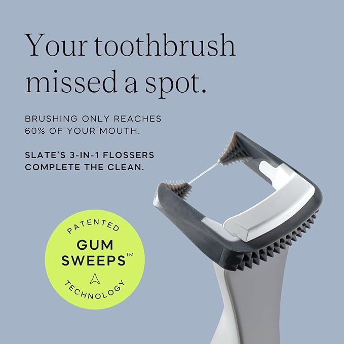 Slate Electric Flosser - Rechargeable | 3-in-1 Dentist-Invented with Reusable Floss Heads, Gum Brushes & Tongue Scraper | More Effective Than String or Water Floss