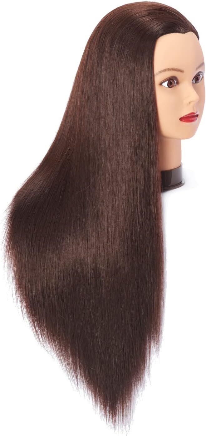 Hairingrid 26"-28" Mannequin Head Hair Styling Training Head Manikin Cosmetology Doll Head Synthetic Fiber Hair and Free Clamp Holder Stand (R71919LB0420) Dark brown-