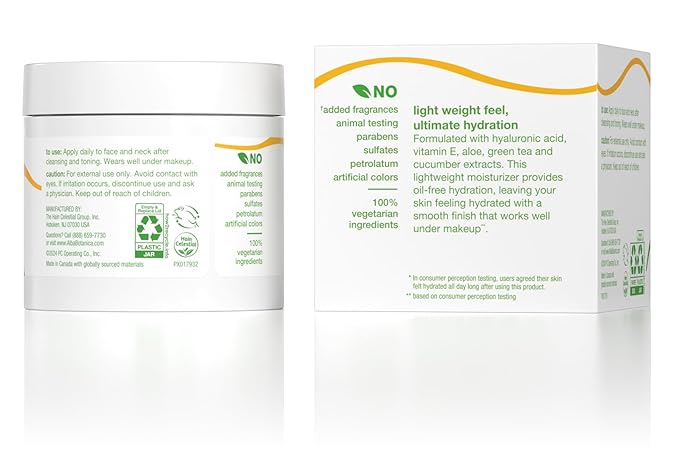Alba Botanica Daily Oil Free Hydrating Moisturizer, with Hyaluronic Acid and Vitamin E, 3 Oz (Packaging May Vary)