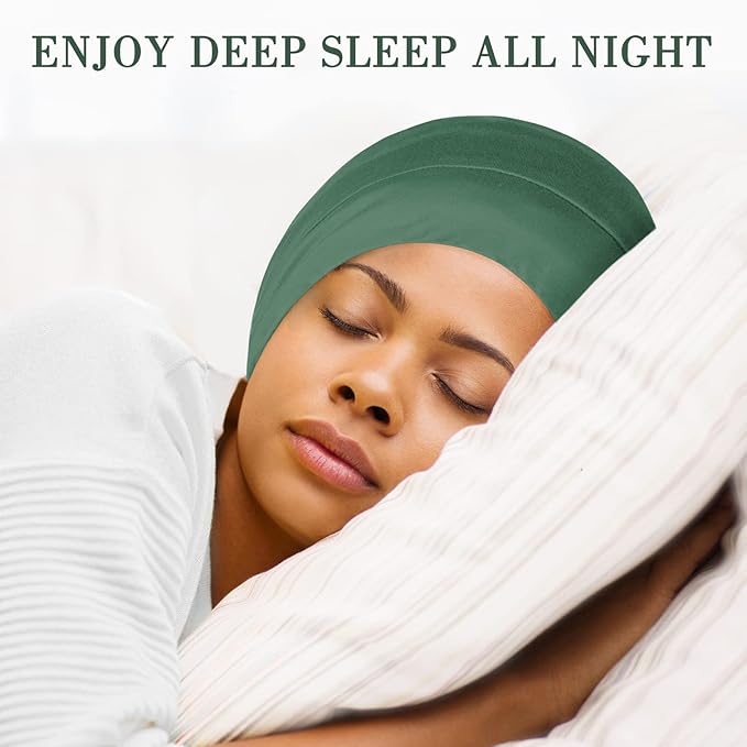 Fittia Satin Hair Bonnet for Sleeping, Silky No Frizzy for Curls Care, Adjustable Strap for Non-Slip, Dreadlocks Cap for Women&Men Military Green