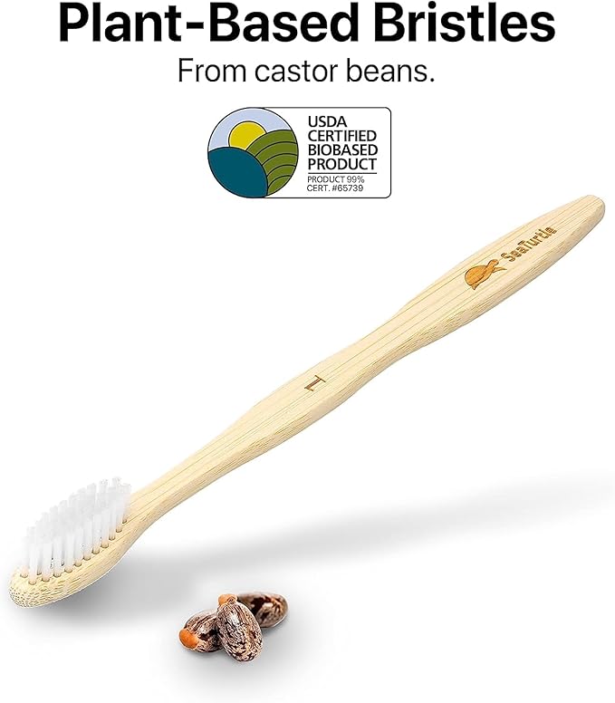 Sea Turtle Plant-Based Bristles, Medium Bamboo Toothbrushes, Medium Natural Toothbrush for Adults (4 Pack)