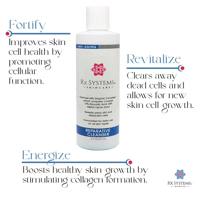 Rx Systems PF Reparative Facial Cleanser 8 oz, Repairs Skin, Clears away Oil and Dirt Build Up, Prevents Acne and Clogged Pores