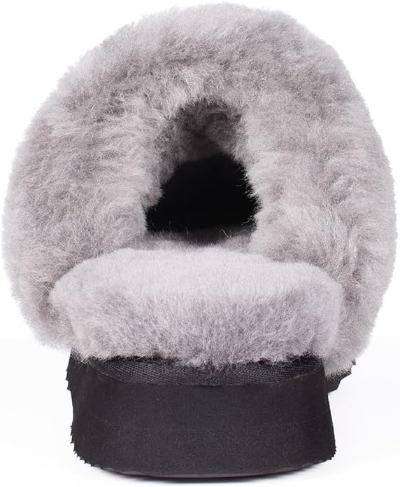 Parfeying Women's Shearling Slippers Genuine Leather with Rubber Sole, Sheepskin Fuzzy Indoor Outdoor Shoes for Home