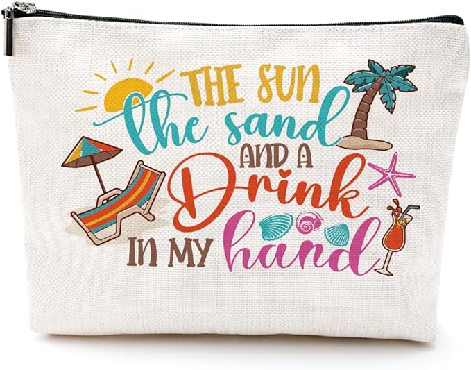 Funny Beach Gifts for Women Cosmetic Bag Vacation Beach Themed Gifts for Sister Bestie Her Lover Makeup Bag Girls Trip Gifts Travel Stuff Necessities Birthday Christmas Friendship